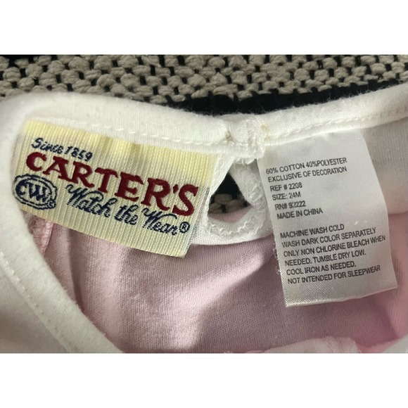 Vintage Carters Watch the Wear Long Sleeve Pink and Stripes Graphic Tee 24m - Picture 7 of 7